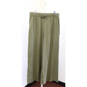 NWT Zara Womens Linen Blend Wide Leg Drawstring Waist Pull On Pants Size L